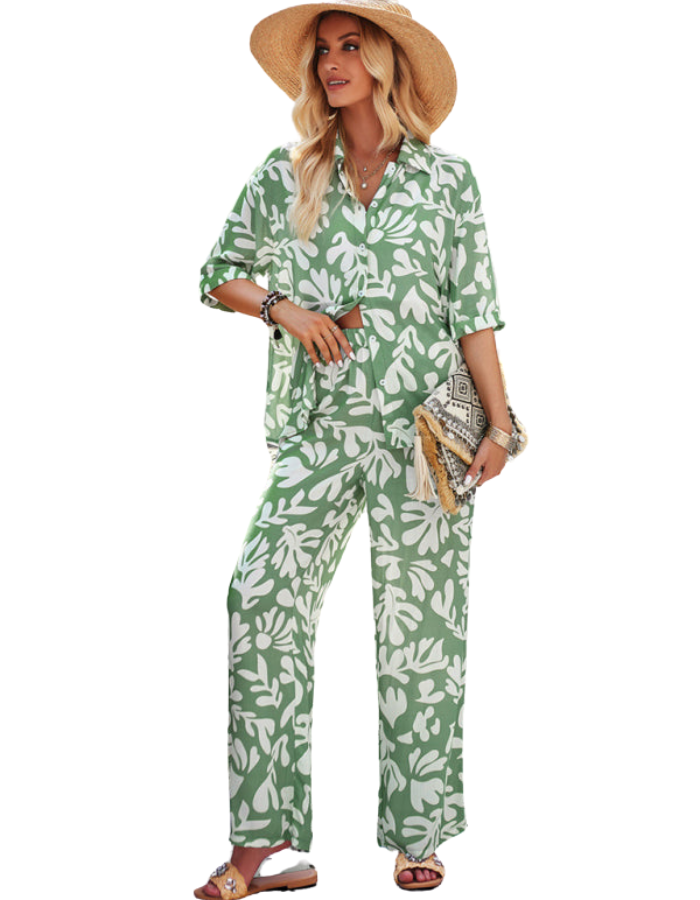 SHOPIQAT New Women's Casual Fashion Printed Lapel Short-Sleeved Shirt and Trousers Vacation Suit - Premium from shopiqat - Just $12.900! Shop now at shopiqat